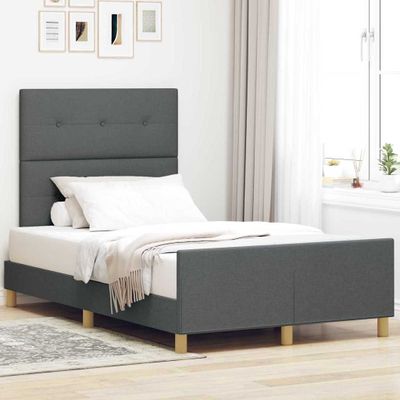 vidaXL Rám postele s čelnou doskou Tmavo šedá 120 x 190 cm látka
