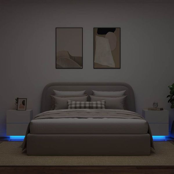 vidaXL Nočné stolíky s LED svetlami 2 ks biele kompozitné drevo