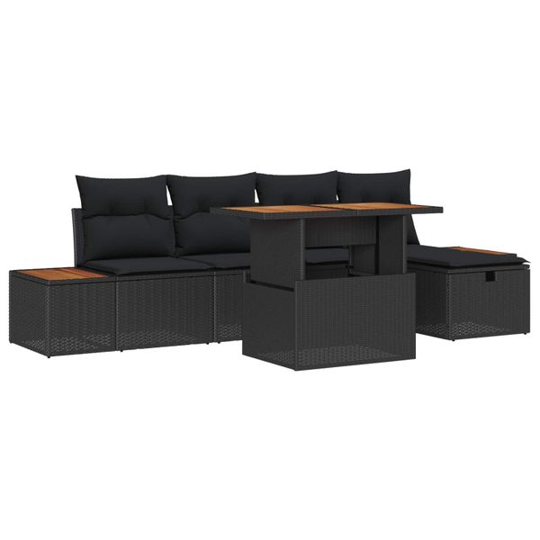 vidaXL Súprava záhradných pohoviek s vankúšom 6 pcs Čierna polyratan