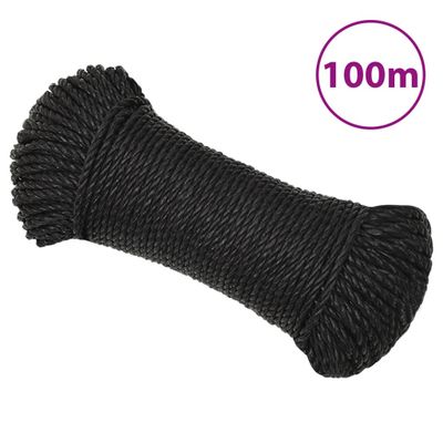 vidaXL Pracovné lano čierne 6 mm 100 m polypropylén