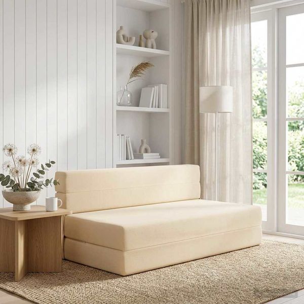 vidaXL Skladacia pohovka na spaní Krémová 152 x 86,5 x 60 cm Látka