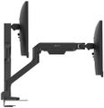 BENQ BDH01 ergonomické rameno na 2x monitor černý Duální držák monitoru, 17-35 palcu, VESA 75×75/100×100, 2-20 kg na rameno, plynové pružiny, ochranné desky stolu