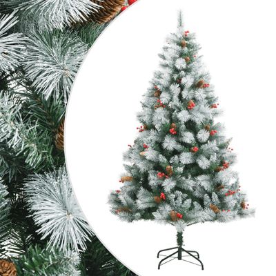 vidaXL Umelý výklopný vianočný stromček so šiškami a bobuľami 180 cm