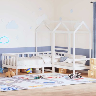 vidaXL Sada postele a lavice so strieškou biela 80x200 cm borovica