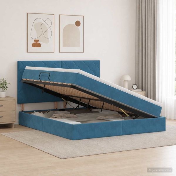 vidaXL Postel s úložným prostorem a matrací Tmavomodrá 180 x 200 cm