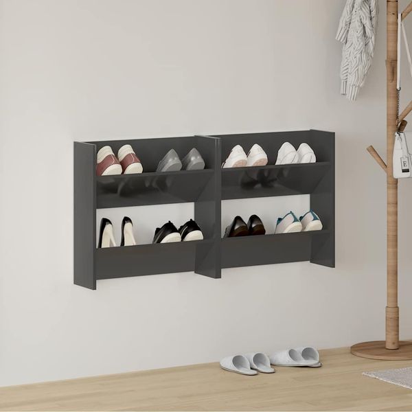 vidaXL Nástenné skrinky na topánky 2 ks, lesklé sivé 60x18x60 cm