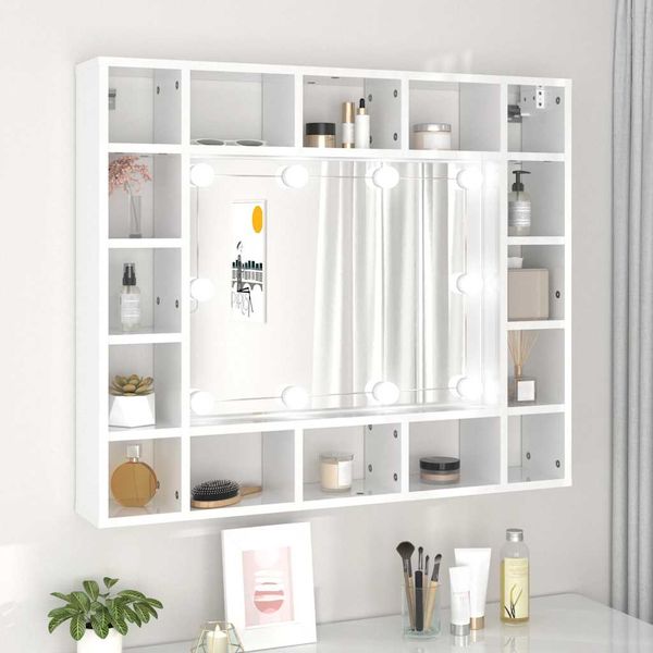 vidaXL LED kúpeľňová zrkadlová skrinka lesklá biela 91x15x76,5 cm