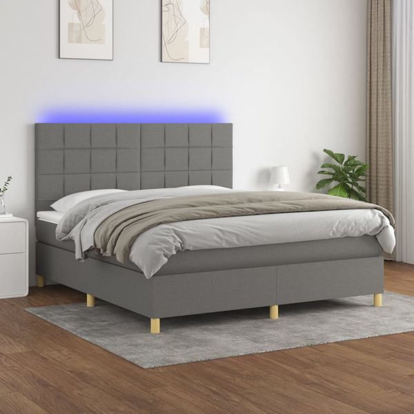 vidaXL Posteľ boxsping s matracom a LED tmavosivá 160x200 cm látka