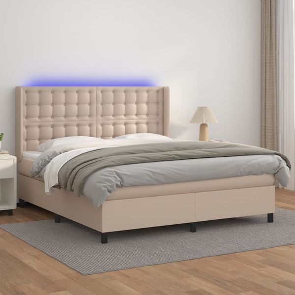 vidaXL Boxspring posteľ matrac a LED kapučínová 180x200 cm umelá koža