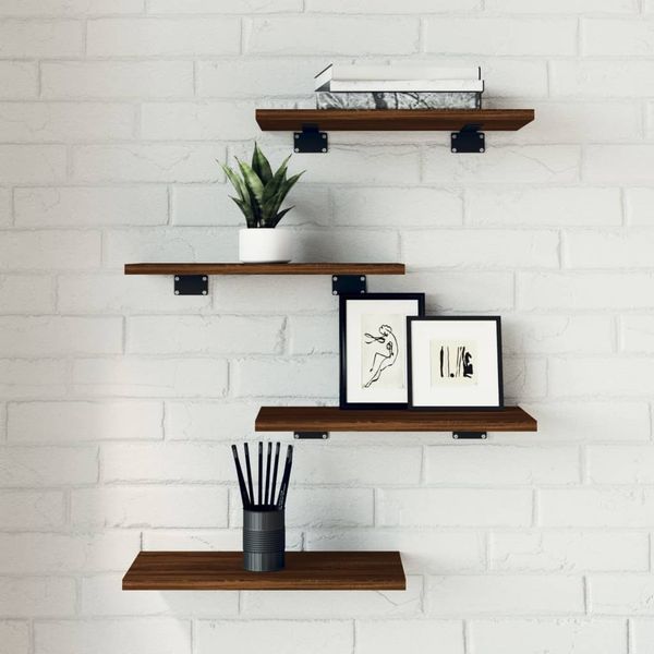 vidaXL Nástenné police 4 ks hnedý dub 40x20x1,5 cm kompozitné drevo