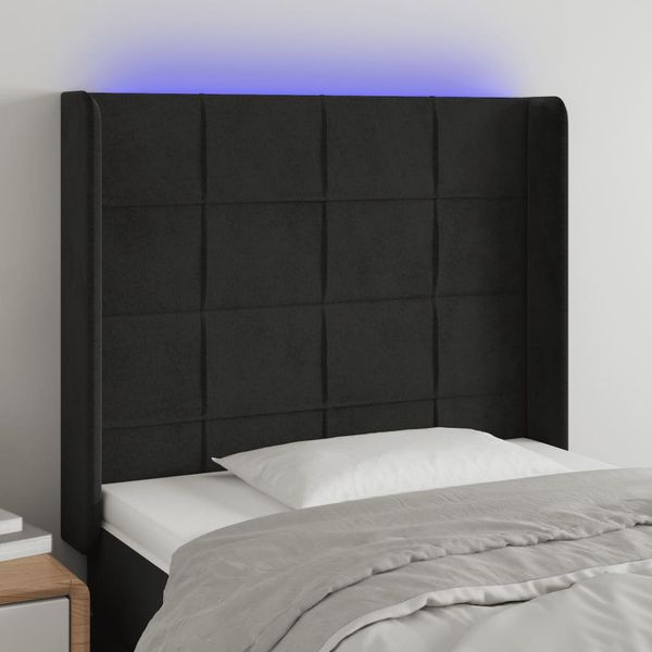 vidaXL Čelo postele s LED čierne 93x16x118/128 cm zamat