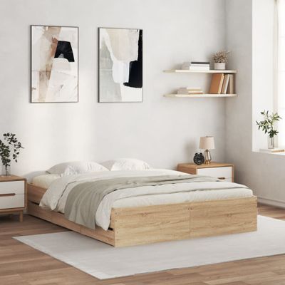 vidaXL Posteľný rám so zásuvkami dub sonoma 150x200cm kompozitné drevo