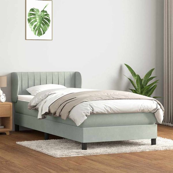 vidaXL Posteľný rám boxsping s matracom bledosivý 90x220 cm zamat