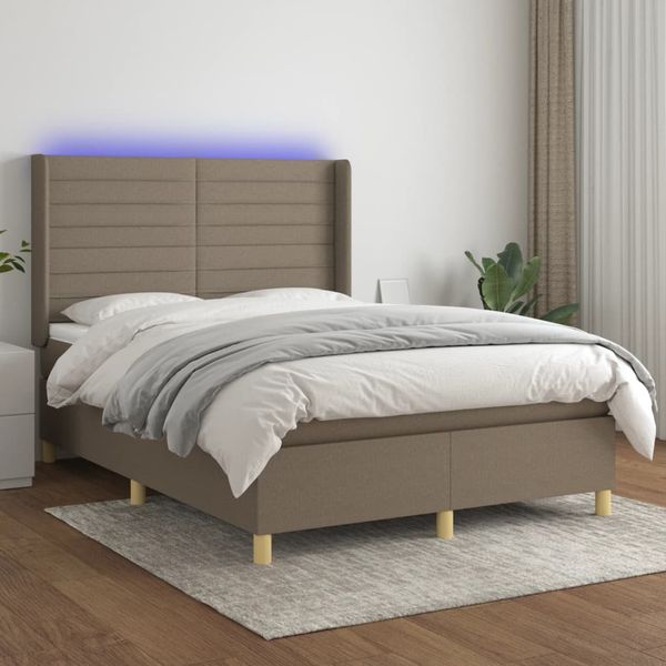 vidaXL Posteľ boxsping s matracom a LED sivohnedá 140x200 cm látka