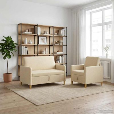 vidaXL Súprava pohovky s úložným priestorom 2 ks Krémová Polyester