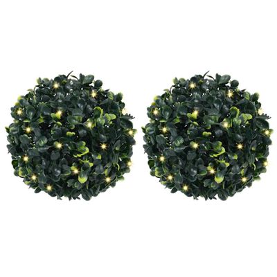 vidaXL Umelé buxusové gule s LED svetlami, 2 ks, zelená, 22 cm