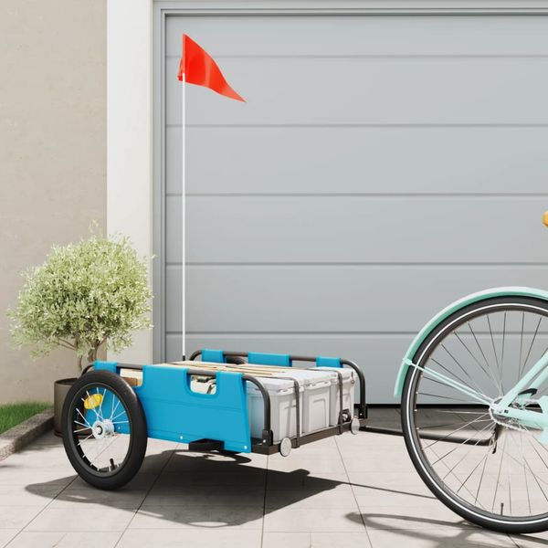 vidaXL Príves na bicykel, modrý, oxfordská látka, železo