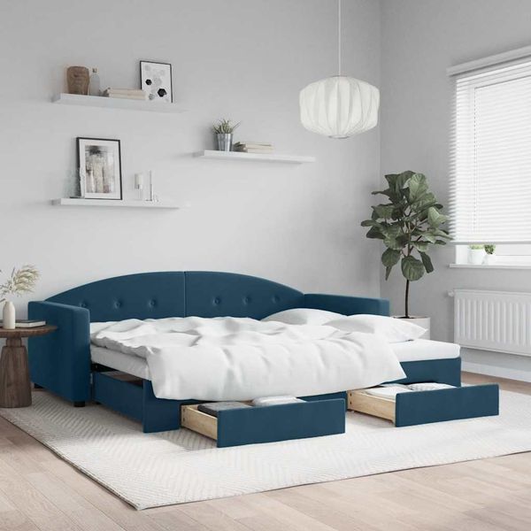 vidaXL Rozkladacia denná posteľ so zásuvkami modrá 90x200 cm zamat
