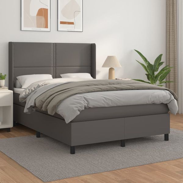 vidaXL Boxspring posteľ s matracom sivá 140x190 cm umelá koža