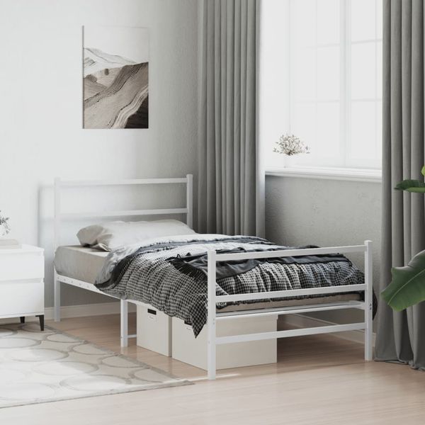 vidaXL Kovový rám postele s predným a zadným čelom biely 107x203 cm