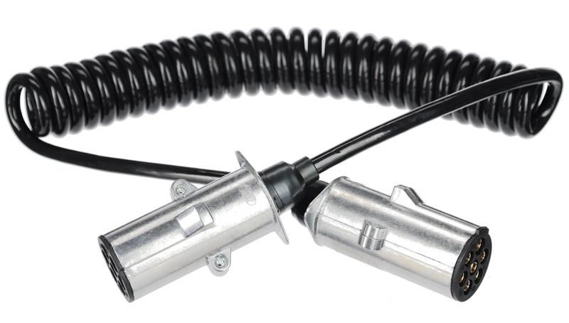 Propojovací spirálový kábel 7pin typ N TRAILER CABLE 13, kovová zástrčka, 24V, 3,5 m SIXTOL