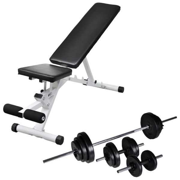 vidaXL Posilňovacia lavica so sadou činiek barbell a dumbbell 30,5 kg