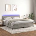 vidaXL Posteľ boxsping s matracom a LED bledosivá 180x200 cm zamat