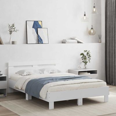 vidaXL Posteľný rám s čelom a LED biely 135x190 cm