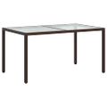 vidaXL Záhradný stôl 150x90x75 cm tvrdené sklo a polyratan hnedý