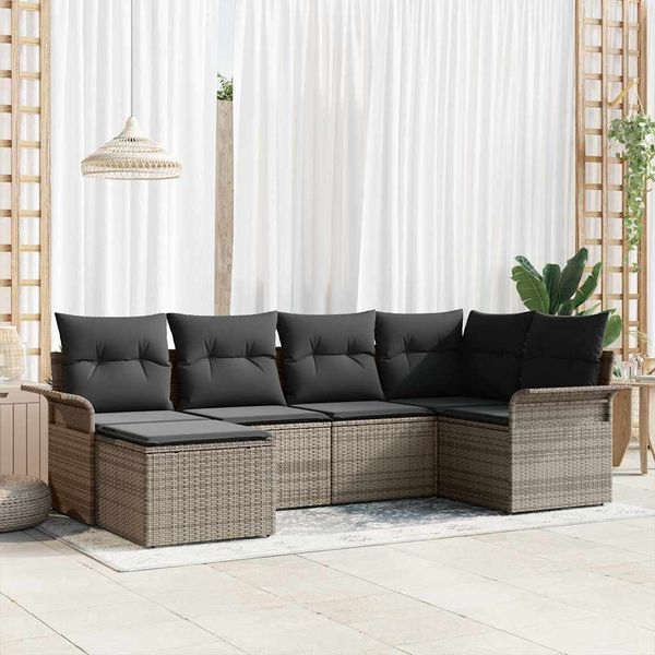vidaXL Súprava záhradných pohoviek s úložiskom 6 pcs Sivá polyratan