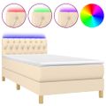 vidaXL Posteľ boxsping s matracom a LED krémová 90x190 cm látka