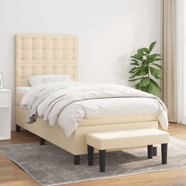 vidaXL Posteľný rám boxsping s matracom krémový 80x200 cm látka