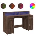 vidaXL Stôl s LED svetlami hnedý dub 140x55x91 cm kompozitné drevo