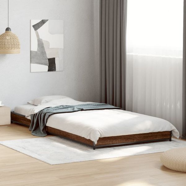 vidaXL Posteľný rám hnedý dub 100x200 cm kompozitné drevo a kov