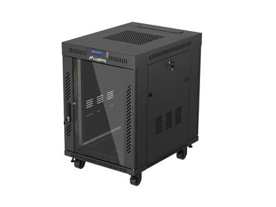 19'' Voľne stojúca racková skriňa 15u/600x800 (flat pack) s presklenými dverami lcd čierna lanberg V2