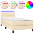vidaXL Posteľ boxsping s matracom a LED krémová 100x200 cm látka