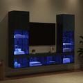 vidaXL TV nástenné jednotky s LED 5 ks Čierny dub Kompozitné drevo