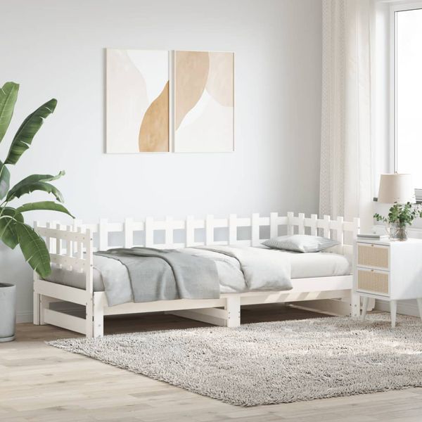 vidaXL Rozkladacia denná posteľ biela 2x(80x200) cm borovicový masív