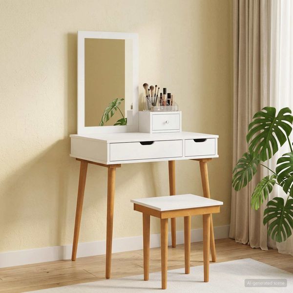 vidaXL Sada toaletného stolíka FAUSKE 4 ks Biela 76 x 50 x 143 cm