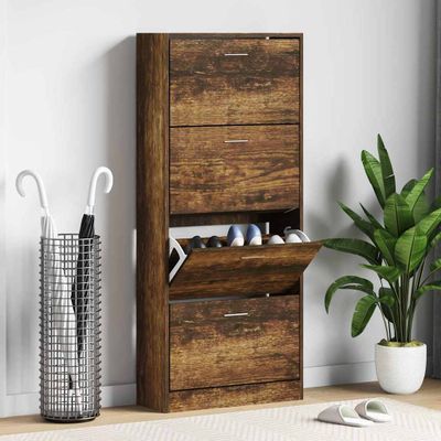 vidaXL Botník dymový dub 63x24x147 cm spracované drevo