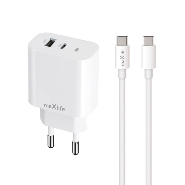 Maxlife MXTC-06-30AC PD QC nabíjačka USB-C a USB s káblom UBS-C - Ligntning 30W (OEM0101315)