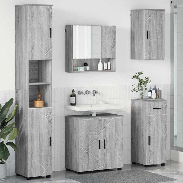 vidaXL Sada kúpeľňového nábytku so zásuvkou Nástenný 5 pcs Sivý Sonoma