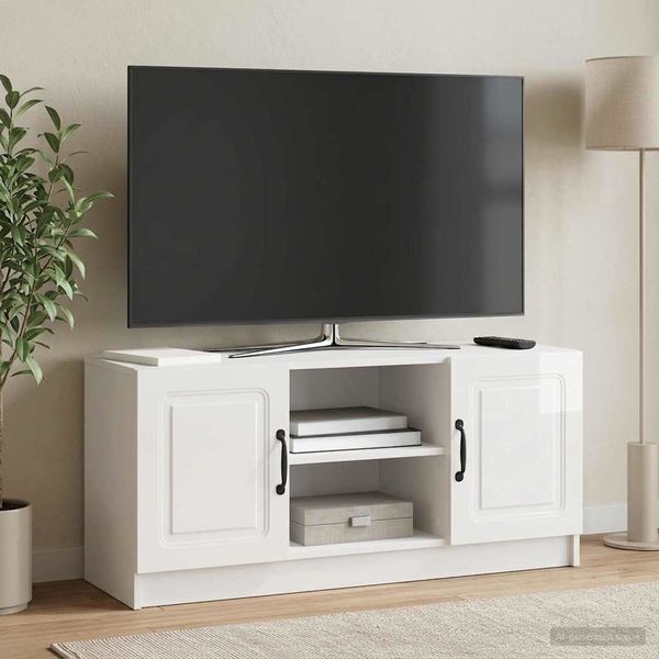 vidaXL TV skrinka Biela s vysokým leskom 102 x 34,5 x 47 cm