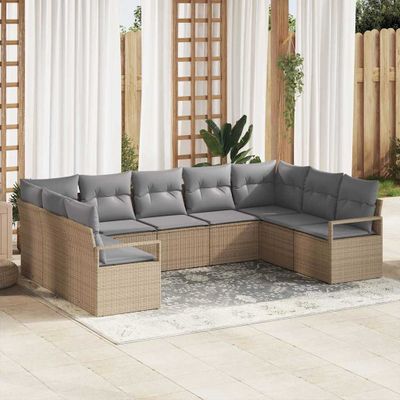 vidaXL Sada pohoviek s vankúšom 9 pcs Béžová polyratan