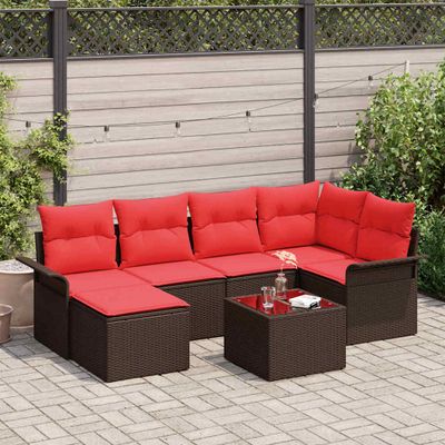vidaXL Súprava záhradných pohoviek s úložiskom 7 pcs Hnedá polyratan