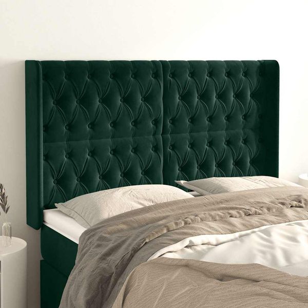 vidaXL Čelo postele so záhybmi tmavozelený 147x16x118/128 cm zamat