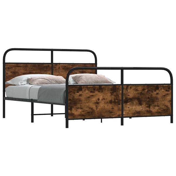vidaXL Kovový posteľný rám bez matraca dymový dub 180x200 cm