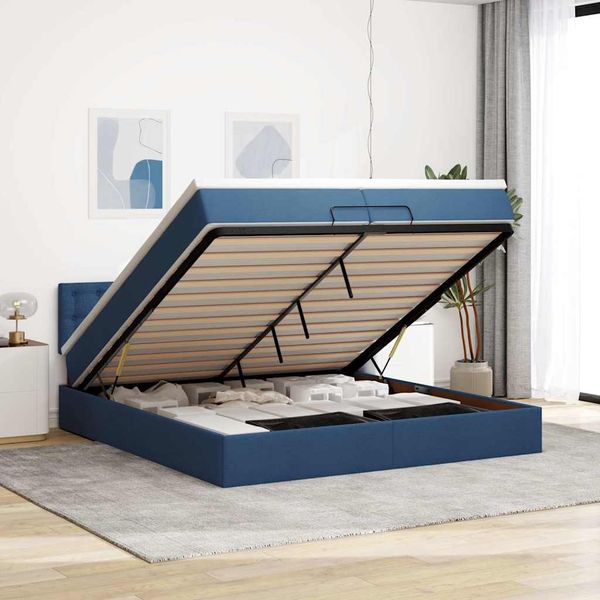vidaXL Osmanská posteľ s matracom Modrá 200x200 cm Látka