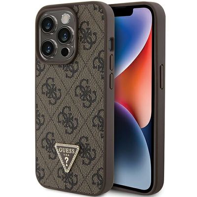 Obal Guess pre iPhone 15 Pro 6,1" GUHCP15LP4TDPW hnedý tvrdý kryt Koža 4G Triangle Strass