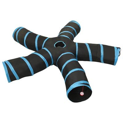 vidaXL Mačací tunel 5-cestný čierno-modrý 25 cm polyester